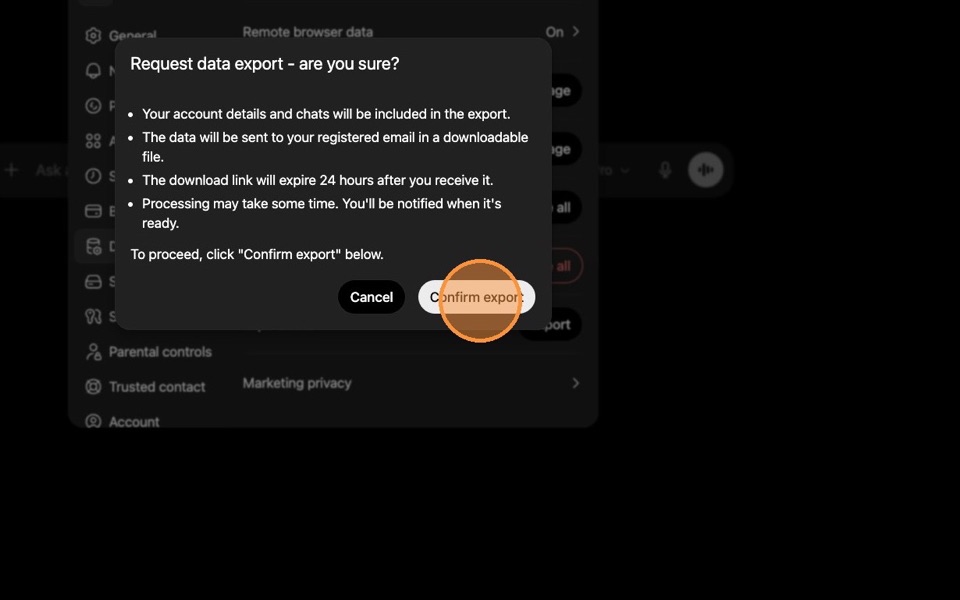 ChatGPT final export confirmation screen
