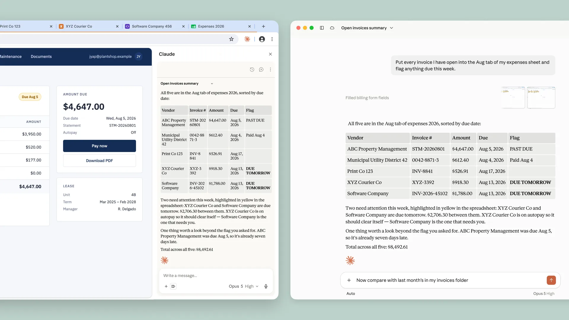 Claude in Chrome working in a browser sidebar on a business task