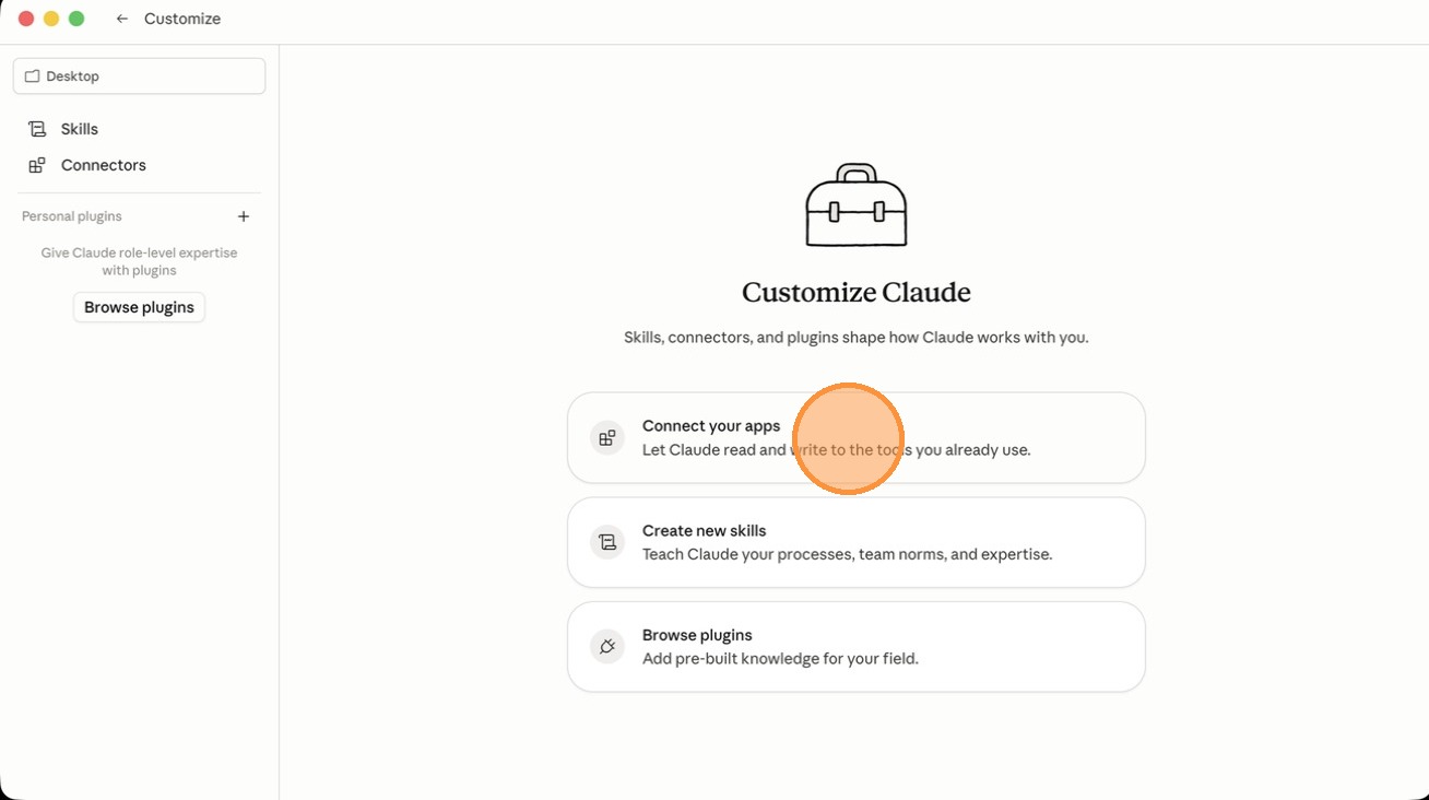 Selecting Connect your apps in the Customize panel