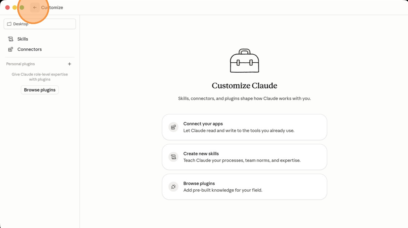Returning to the main Claude Code interface from Customize