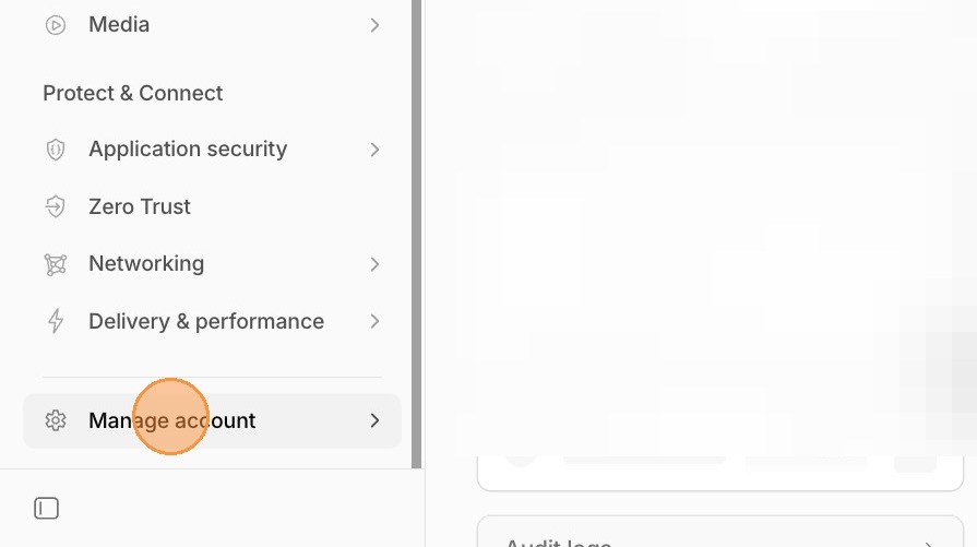 Cloudflare dashboard Manage account menu