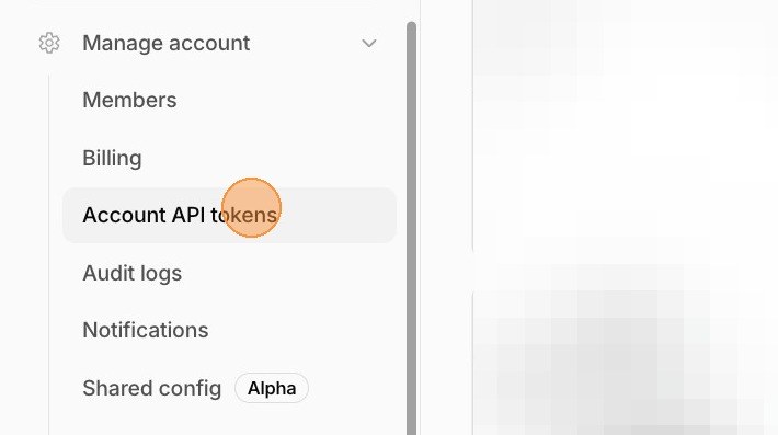 Cloudflare Manage account menu showing Account API tokens