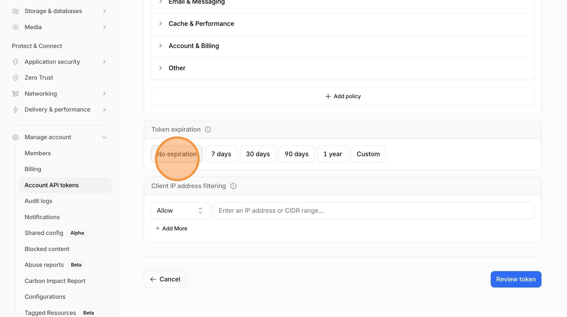 Cloudflare token expiration date field
